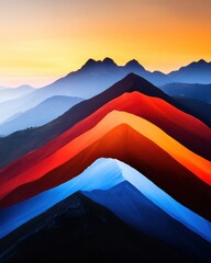 Poster - Gradient Ridges Art Print Vibrant Layers in Silhouette - Contemporary Scenic Wall Art for Office Decor and Travel Inspiration, Enhancing Creative and Relaxed Atmospheres