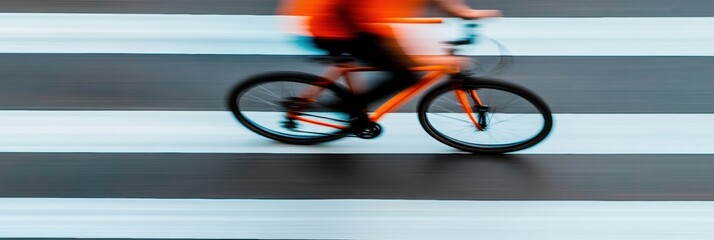 Aufkleber - Kinetic Urban Mobility Dynamic Motion Blur of Cyclist on Zebra Crossing in Bustling Cityscape - Modern Transportation Imagery for Urban Planning and Digital Marketing Solutions