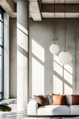 Aufkleber - Industrial Urban Loft Design Contemporary Workspace with Exposed Concrete Pillars and Natural Light - Ideal for Modern Business Innovation and Creative Collaboration