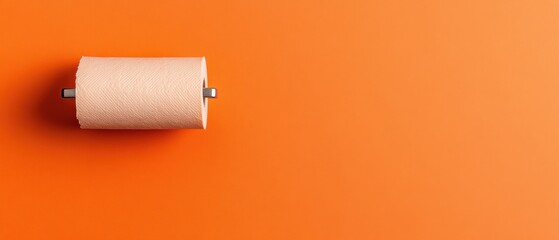 Aufkleber - Minimalist Home Essentials Display Textured Toilet Paper on Metal Holder Against Bold Orange - Everyday Content for Household Supplies Advertising and Creative Marketing Engagement