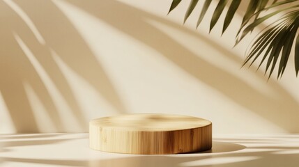 Aufkleber - Minimalist Bamboo Podium on Cream Background Sustainable Design for Modern Product Display and Eco-Friendly Marketing in Retail Spaces