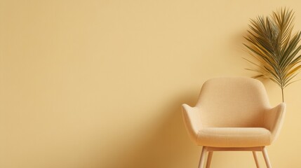 Poster - Scandinavian Minimalist Therapy Room Pastel Armchair with Soft Lighting and Natural Accents for Contemporary Wellness Branding and Counseling Office Enhancement