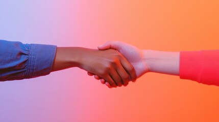Poster - Soft Touch Healthcare Imagery Cross-Cultural Handshake on Gradient Background - Empathy-Driven Medical Content for Patient-Centric Care Marketing Initiatives