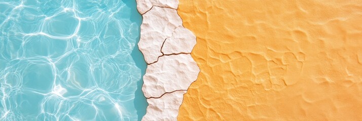 Poster - Contemporary Abstract Texture Art Cracked White Stone and Vibrant Sand-Toned Canvas in Natural Light - Bold Interior Design Statement and Modern Visual Marketing Strategy