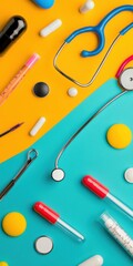 Poster - Colorful Healthcare Design Modern Medical Tools and Patient Care Patterns in Vibrant Facility Decor - Engaging Health-Tech Content for Clinical Settings
