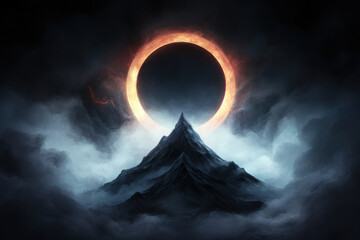 Wall Mural - A mountain with a large red circle in the center