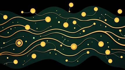 Poster - Abstract Gold Circles and Waves Dark Green Background