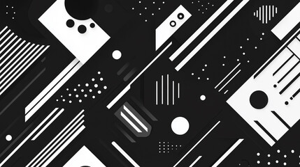Fototapete - Seamless black and white geometric pattern in abstract shapes, showcase intricate designs characterized by contrasting monochrome textured, Black and White modern Abstract wallpapers and background.
