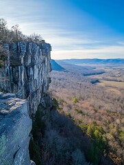 Poster - Stunning panoramic view from a cliff edge overlooking a colorful valley during bright daytime sunlight : Generative AI