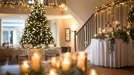 Poster - Charming festive interior with a Christmas tree and warm candlelight creating a cozy holiday atmosphere : Generative AI