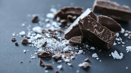 Poster - Luxurious dark chocolate pieces sprinkled with sea salt for gourmet dessert creations : Generative AI