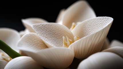 Poster - close-up of delicate white flower petals showcasing intricate textures against a dark background