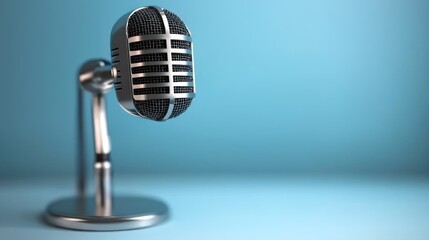 Wall Mural - Vintage microphone on a sleek blue background, highlighting sound and music creation