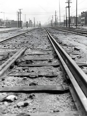 Aufkleber - Abandoned Railway Tracks Stretching into the Distance Evoking Nostalgia and History : Generative AI