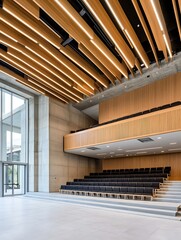 Canvas Print - Modern Auditorium Interior with Warm Wood Ceiling and Spacious Seating for Events : Generative AI