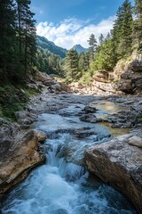 Poster - Breathtaking Natural Landscape with River Flowing Through Rocky Terrain : Generative AI