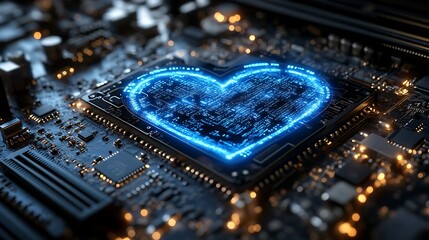 Poster - A digital heart made of circuit board on motherboard