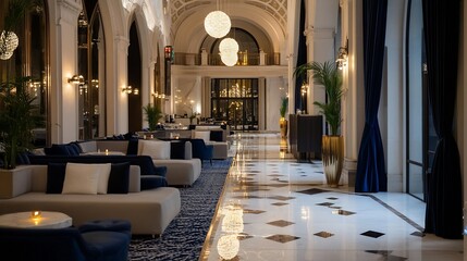 Aufkleber - Elegant Hotel Lobby Featuring Modern Interior Design and Sophisticated Ambiance : Generative AI