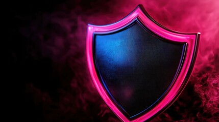 Wall Mural - a glowing shield emblem surrounded by colorful smoke, symbolizing protection and security