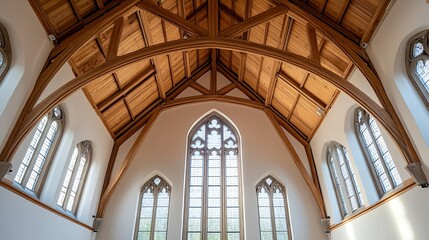 Aufkleber - Stunning wooden architecture with high ceiling and gothic windows : Generative AI