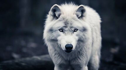 Poster - Majestic White Wolf Staring Intently in a Dark Forest Environment : Generative AI