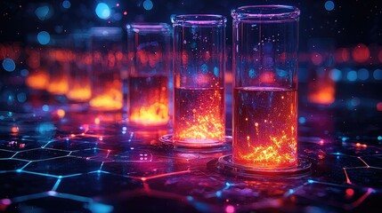 Poster - Glowing Liquid Filled Cylindrical Glass Vessels