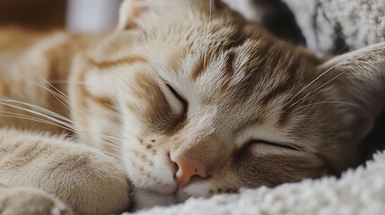 Poster - Sleepy Cat Napping Peacefully on a Soft Blanket with a Comforting Vibe : Generative AI