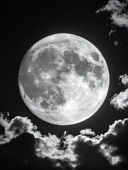 Aufkleber - Giant Full Moon Against Dramatic Clouds in a Black and White Night Sky : Generative AI