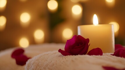 Aufkleber - Soothing Spa Setting with Rose Petals and Soft Candlelight in Warm Glow : Generative AI