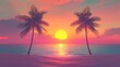 © I&Y - Tropical Beach Sunset with Palm Tree Silhouettes and Vibrant Sky Over a Calm Ocean