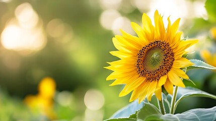 Poster - Vibrant Sunflower in a Delightful Garden with Soft Focus and Bright Background : Generative AI