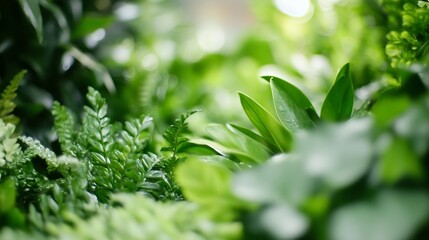 Aufkleber - Lush Green Landscape with Various Plants and Leaves in Sunlit Garden Setting : Generative AI