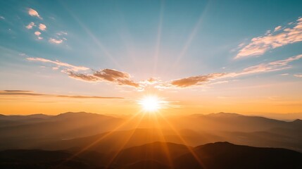 Poster - Breathtaking Sunset Over Majestic Mountains Creating a Warm Golden Glow : Generative AI