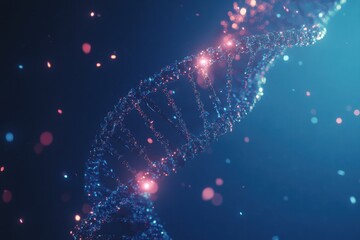Leinwandbilder - Dynamic spinning dna strand and data processing on blue background with luminous effects, dna strand spinning and data processing on blue background