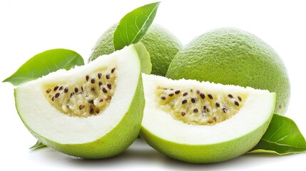 Poster - Fresh Green Guava Slices on White Background Highlighting Juicy and Healthy Fruit : Generative AI