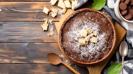 Poster - Delicious Homemade Chocolate Cake with Sweet Toppings and Rustic Details on a Wooden Table : Generative AI