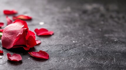 Poster - Beautiful Red Rose Petals on Elegant Dark Background with Soft Focus : Generative AI