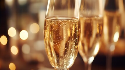 Aufkleber - Elegant Champagne Flutes with Bubbles and Shimmering Background for Celebrations : Generative AI