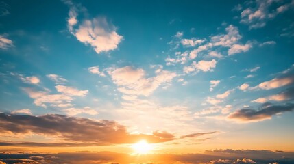 Fototapete - Stunning Sunrise Over Dramatic Sky with Soft Clouds and Warm Sunshine : Generative AI