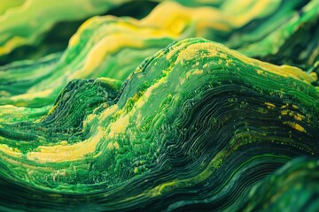 Poster - Waving layers create a dynamic visual effect over a lush green background in an abstract design, waving layers moving over vibrant green background