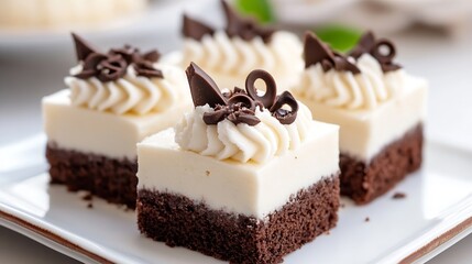 Aufkleber - Deliciously Crafted Chocolate Cake Squares with Cream and Decorative Toppings : Generative AI