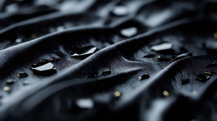 Poster - Close up of glossy black fabric with droplets of water and reflections creating a dramatic texture : Generative AI