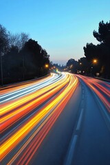Aufkleber - Dynamic Night Photography of Traffic Light Trails on a Roadway Creating Artistic Patterns : Generative AI