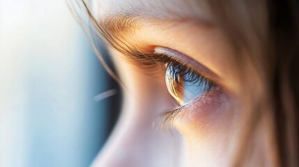 Poster - Close Up Shot Of A Beautiful Childs Eye With Natural Light Reflection In The Iris : Generative AI