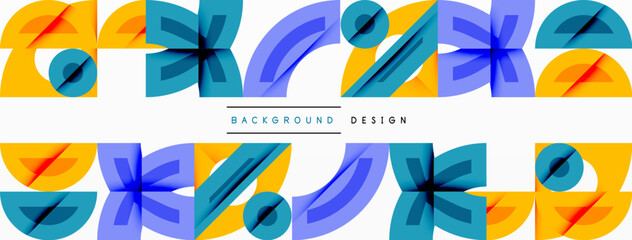 Poster - Abstract geometric background with shapes, featuring circular and rounded elements. Bold contrast, smooth gradients, dynamic composition, futuristic style