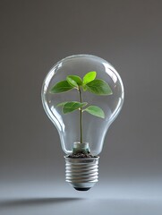 Aufkleber - Eco-Friendly Light Bulb with Growing Plant Inside Symbolizing Sustainability : Generative AI