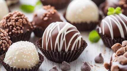 Aufkleber - Assorted gourmet chocolate bonbons in various flavors and toppings ready to enjoy : Generative AI
