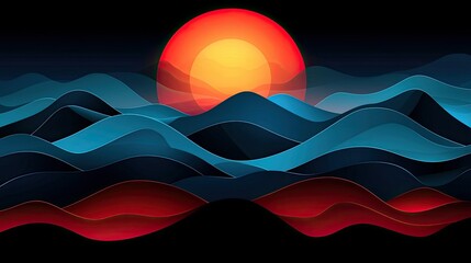 Poster - Sunset Over Layered Blue and Red Mountains