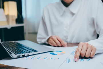 Poster - professional businesswoman analyzing financial data with laptop, business concept