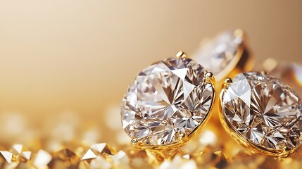 Aufkleber - Brilliant Close-Up of Sparkling Luxury Diamonds with Golden Background : Generative AI
